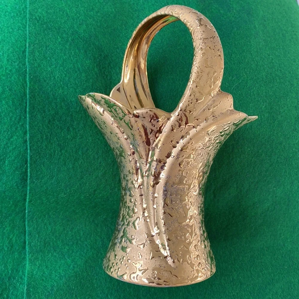 Weeping Gold Splatter Ceramic Basket Vintage